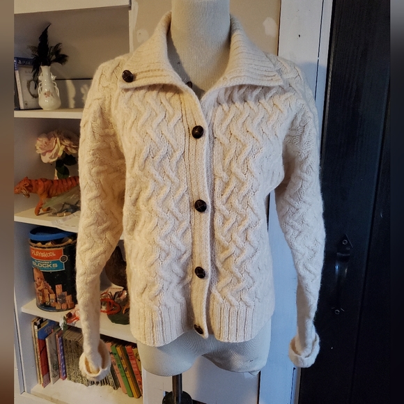 bp Sweaters - Brass Plum By Nordstrom Vintage 1990s Crop Wool Chunky Knit Cardigan Size Medium